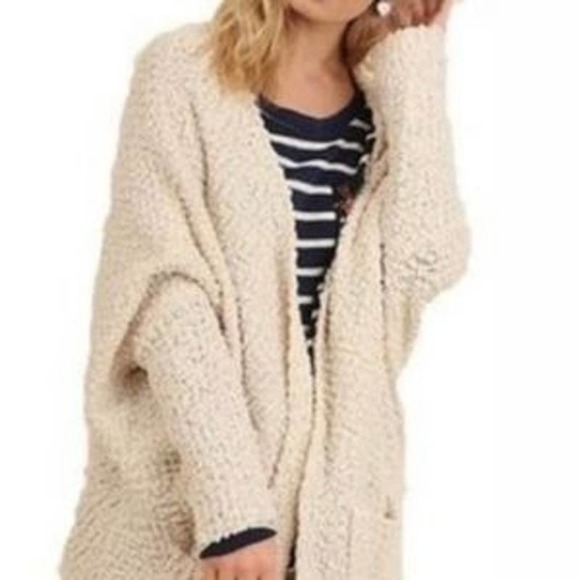 Umgee size S cream tan open front cardigan popcorn knit slouchy fit with pockets - Picture 1 of 6